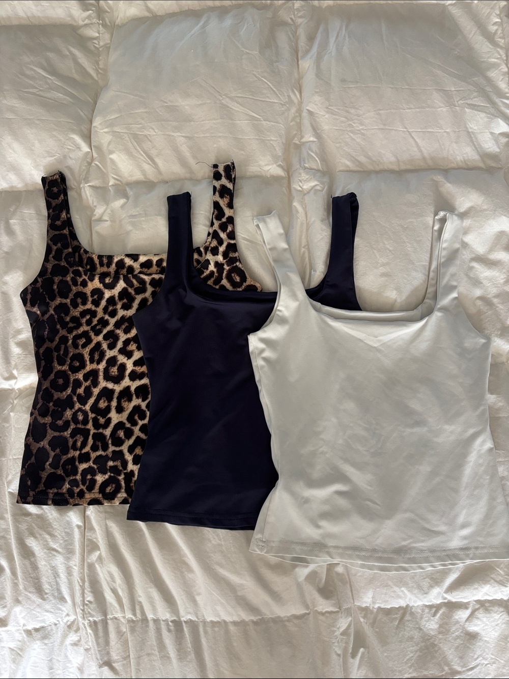 Classic Scoop Neck Tank Top - White, Black & Leopard